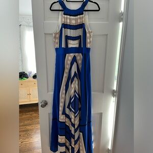ELIZA J Maxi Dress 12 Blue Polka Dot Scarf Print